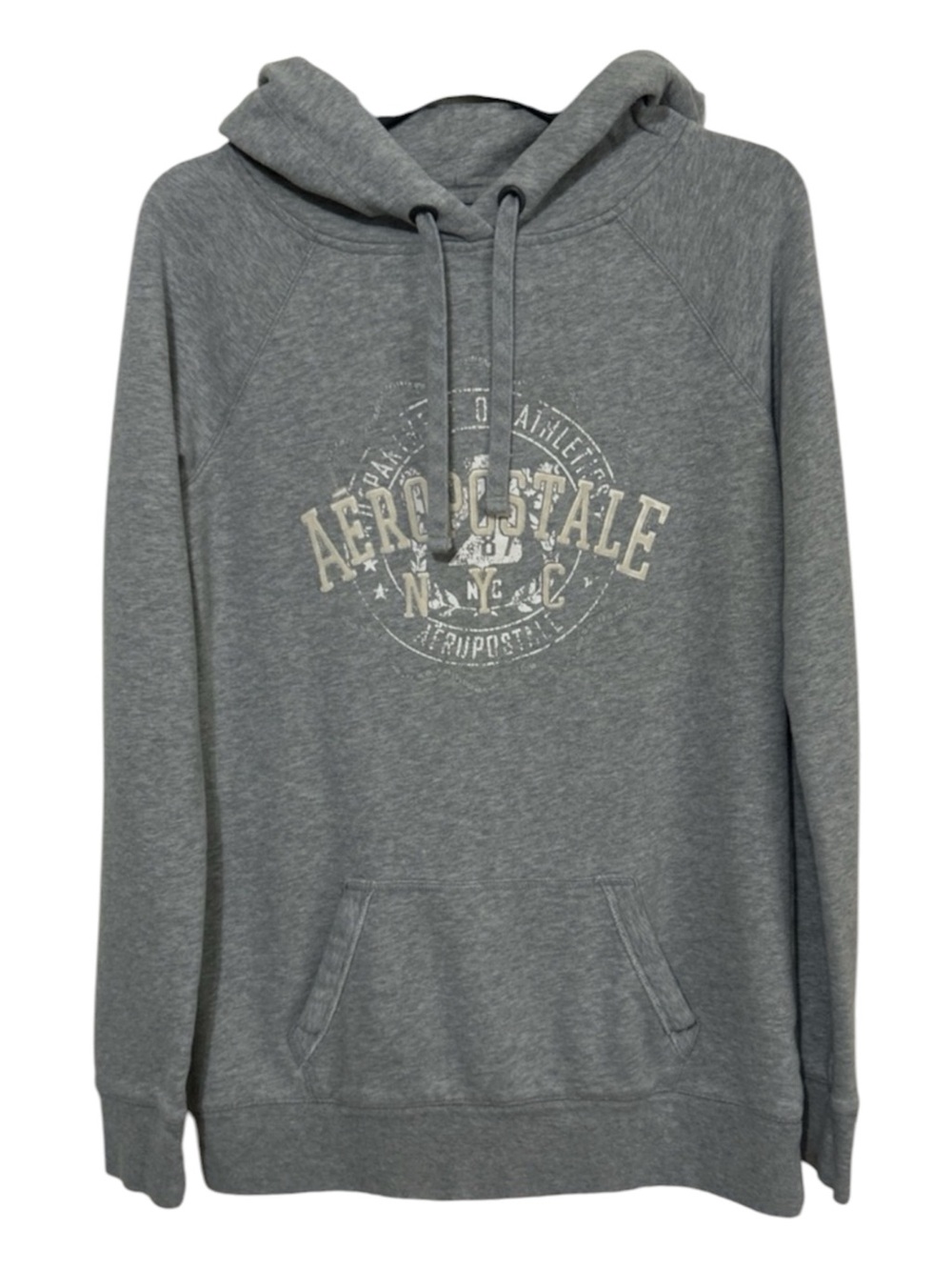 Aeropostale Gray Heather Graphic Hoodie Sweatshirt Womens Size M Kangaroo Pocket